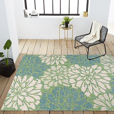 Zinnia Modern Floral Textured Weave Indoor/outdoor Area Rug