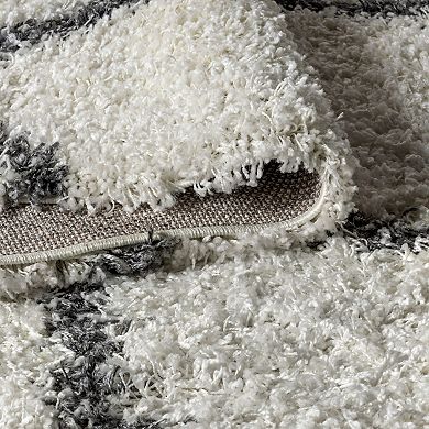 Gabrielle Mercer Shag Plush Tassel Moroccan Geometric Trellis Area Rug