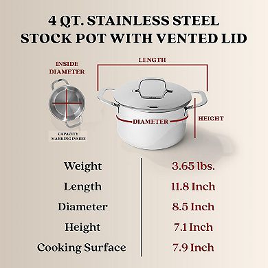Alva Maestro Stainless Steel 4 Qt. Stock Pot & Lid, Compatible w/ All Stove Top & Induction Ready