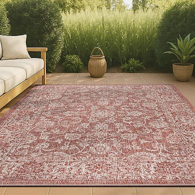 Tela Bohemian Textured Weave Floral Indoor/outdoor Area Rug