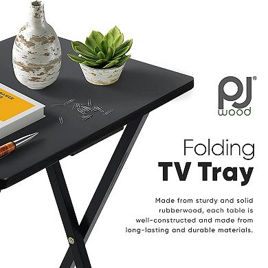Pj Wood Folding Tv Tray Tables With Compact Storage Rack, 2 Piece Set
