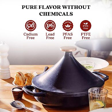 Alva Nori 3Qt Enameled Cast Iron Tagine Pot Moisture-Locking Cone Lid for Tender, Flavorful Meals
