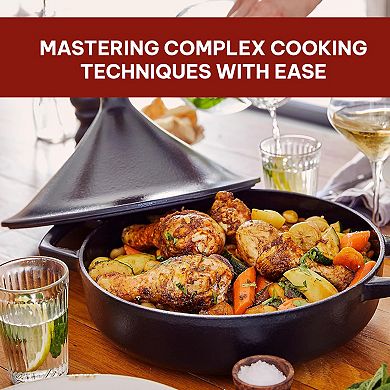 Alva Nori 3Qt Enameled Cast Iron Tagine Pot Moisture-Locking Cone Lid for Tender, Flavorful Meals