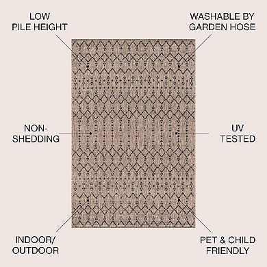 Ourika Moroccan Geometric Textured Weave Light Indoor/Outdoor Area Rug