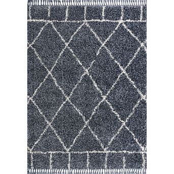 Mercer Shag Plush Tassel Moroccan Geometric Trellis Area Rug