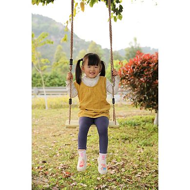 Outdoor Wooden Tree Swing with Hanging Ropes