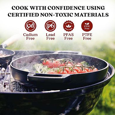 Alva Nori 11" Seasoned Enameled Cast Iron Grill Pan, Black