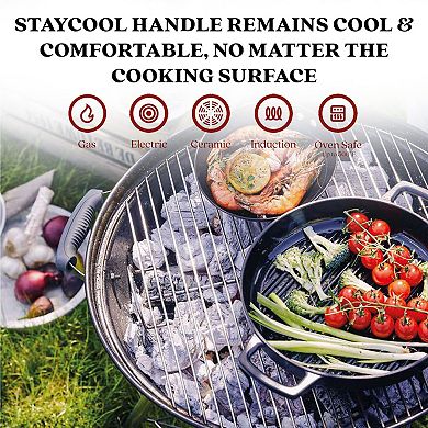 Alva Nori 11" Seasoned Enameled Cast Iron Grill Pan, Black