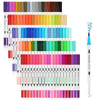 100 Colors Dual Tip Brush Marker Pens with 0.4 Fine Tip