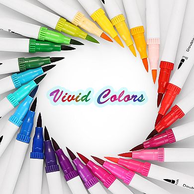 100 Colors Dual Tip Brush Marker Pens with 0.4 Fine Tip