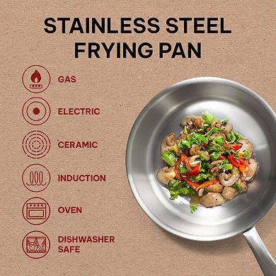 Alva Maestro 9.5" Non-Toxic Stainless Steel Frying Pan, Compatible w/ all Stovetops & Induction Safe