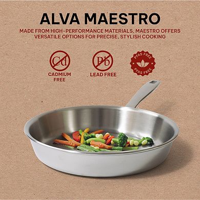 Alva Maestro 9.5" Non-Toxic Stainless Steel Frying Pan, Compatible w/ all Stovetops & Induction Safe
