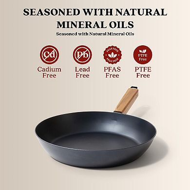 Alva Forest 11" Pre-Seasoned Carbon Steel Pan w/ Natural Mineral Oil, Blue Carbon Steel Frying Pan