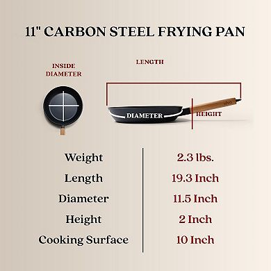 Alva Forest 11" Pre-Seasoned Carbon Steel Pan w/ Natural Mineral Oil, Blue Carbon Steel Frying Pan