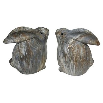 Modern Bunny Rabbit Figurine With Marble Finish (set Of 2)