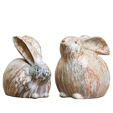 Modern Bunny Rabbit Figurine With Marble Finish (set Of 2)