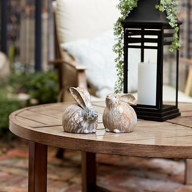 Modern Bunny Rabbit Figurine With Marble Finish (set Of 2)