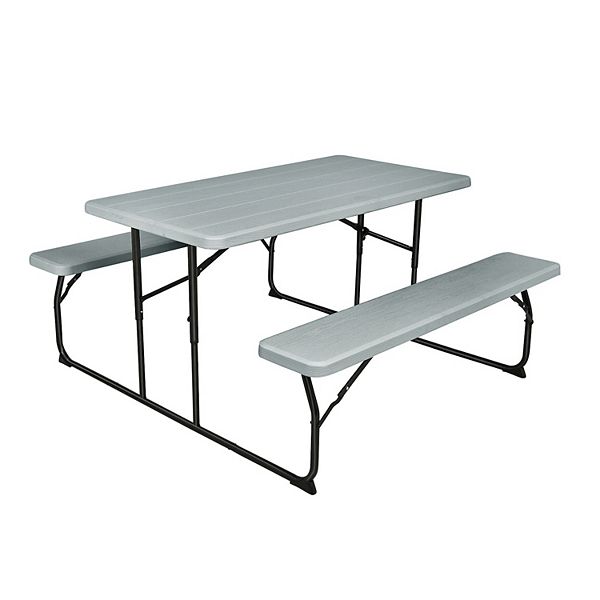 Indoor and Outdoor Folding Picnic Table Bench Set with WoodLike Texture