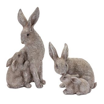 Stone Rabbit With Baby Bunny Figurine (set Of 2)