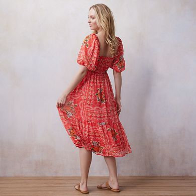 Petite LC Lauren Conrad Pleated Bodice Squareneck Midi Dress