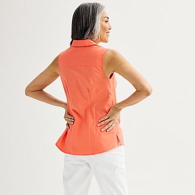 Petite Croft & Barrow® Pocketed Relaxed Fit Essential Woven Top