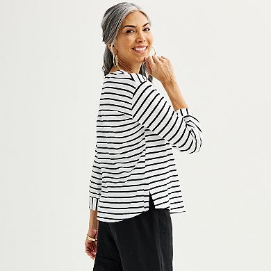 Women's Croft & Barrow® Striped Split Neck Top