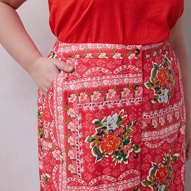 Plus Size LC Lauren Conrad Button Front A-Line Midi Skirt