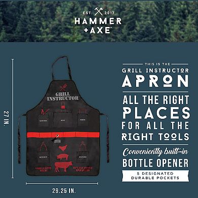Hammer & Axe Grill Instructor Apron with Built-in Bottle Opener