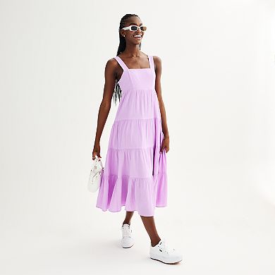 Juniors' SO® Square Neck Tiered Midi Dress