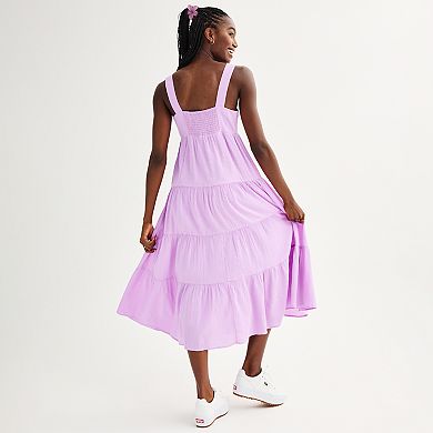 Juniors' SO® Square Neck Tiered Midi Dress