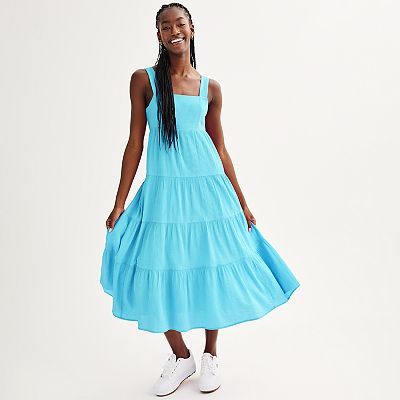 knee length dresses for ladies Tie Shoulder Square Neck Tiered Midi Dress Pumpkin / S main image 0