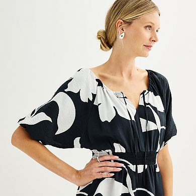 Women's Nine West Tie Neck Puff Sleeve Cinched Mini Dress