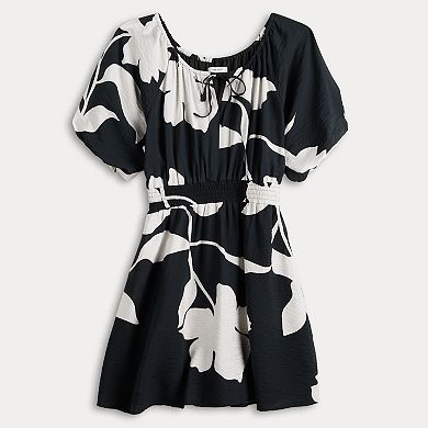 Women's Nine West Tie Neck Puff Sleeve Cinched Mini Dress