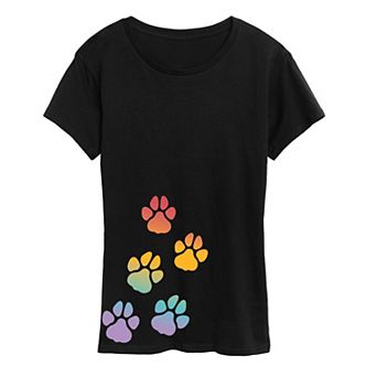 Women's Rainbow Paw Prints Graphic Tee