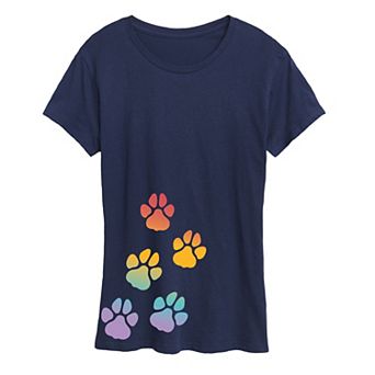 Women's Rainbow Paw Prints Graphic Tee