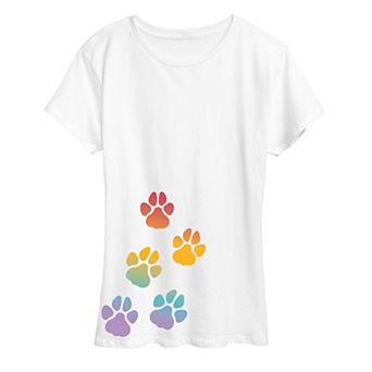 Women's Rainbow Paw Prints Graphic Tee