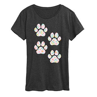 Women's Floral Dog Paw Prints Graphic Tee