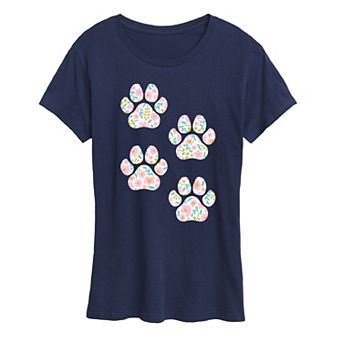 Women's Floral Dog Paw Prints Graphic Tee