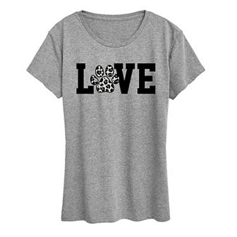 Women's Love Pawprint Snow Leopard Graphic Tee