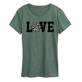 Women's Love Pawprint Snow Leopard Graphic Tee