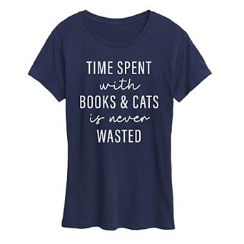 Women's Time Spent With Books Cats Graphic Tee