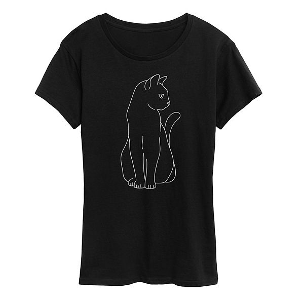 Women's White Cat Outline Graphic Tee
