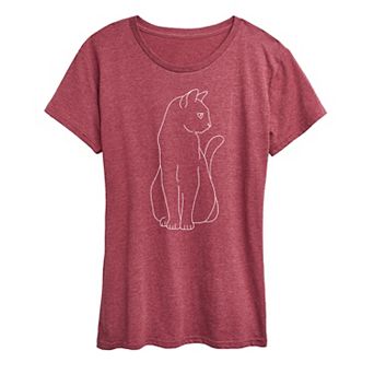Women's White Cat Outline Graphic Tee