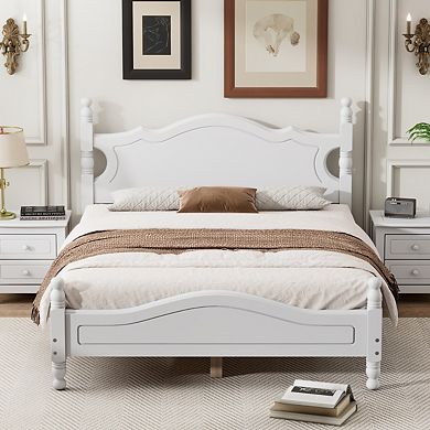 Full Size Wood Platform Bed Frame, Retro Style Platform Bed With Wooden Slat Support