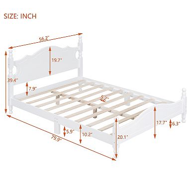 Full Size Wood Platform Bed Frame, Retro Style Platform Bed With Wooden Slat Support