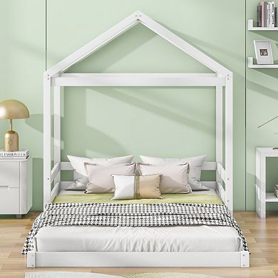 Wood Full Size House Bed With Guardrail