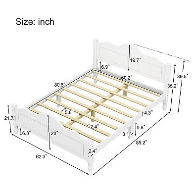 Modern Wooden Platform Bed With Headboard, Queen