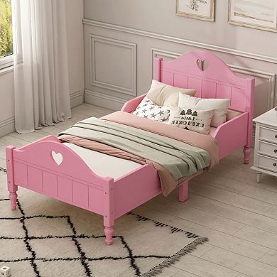 Macaron Twin Size Toddler Bed With Side Safety Rails And Headboard And Footboard