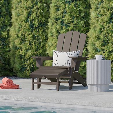 Flash Furniture Newport Outdoor Adirondack Chair with Cup Holder and Pull Out Ottoman