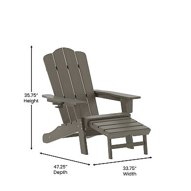 Flash Furniture Newport Outdoor Adirondack Chair with Cup Holder and Pull Out Ottoman